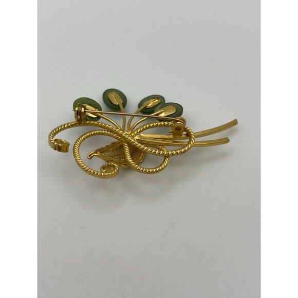 Vintage 4 Faux Jade Gold Tone Brooch 2.5" - Picture 3 of 6
